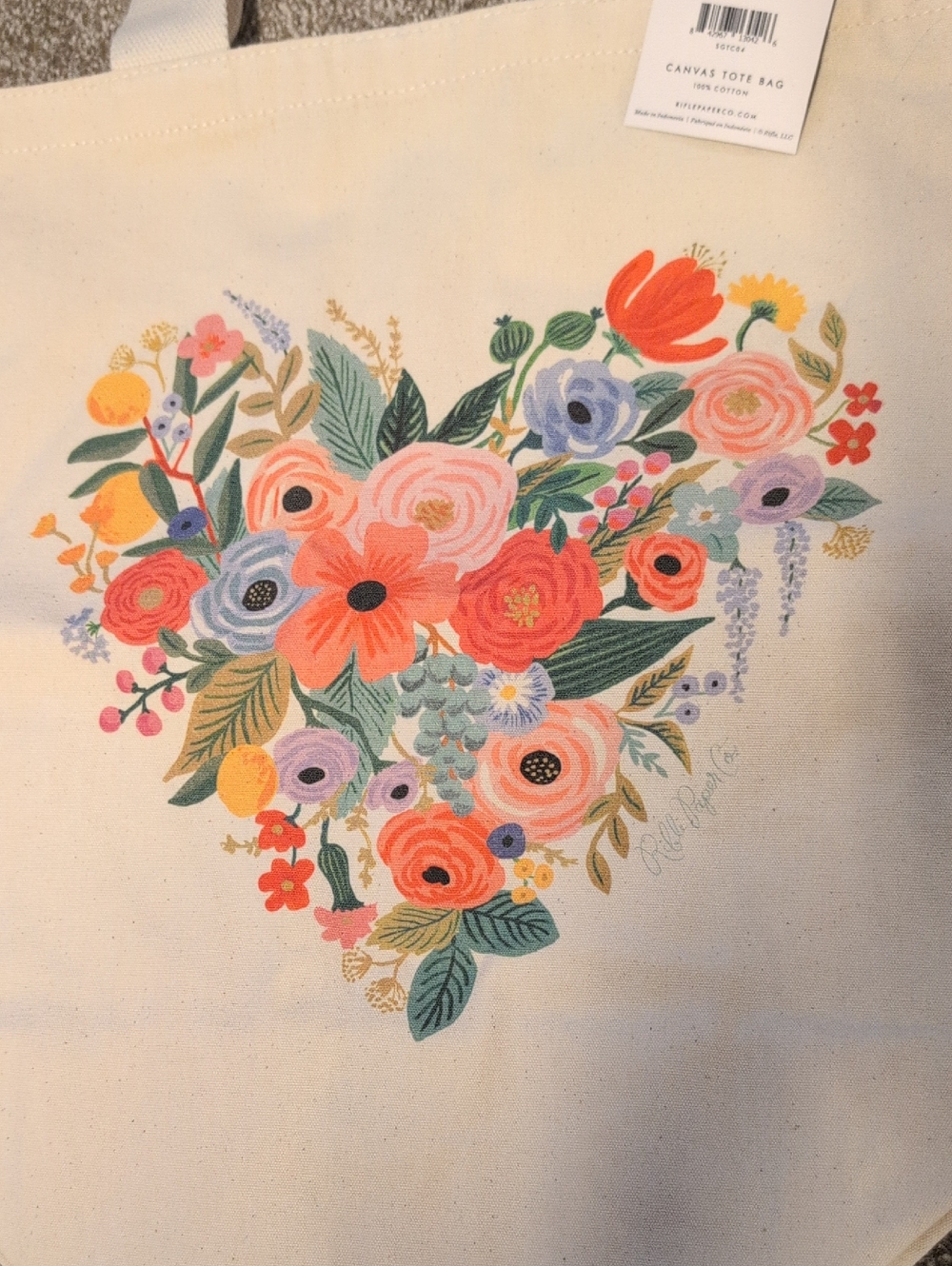 NWT Rifle Paper Co. Heart Canvas Tote - Picture 4 of 7